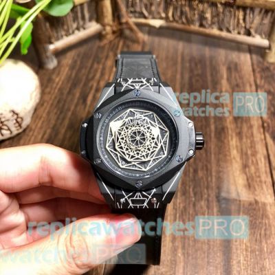 Copy Hublot Big Bang Sang Bleu 904L Black Bezel Watch